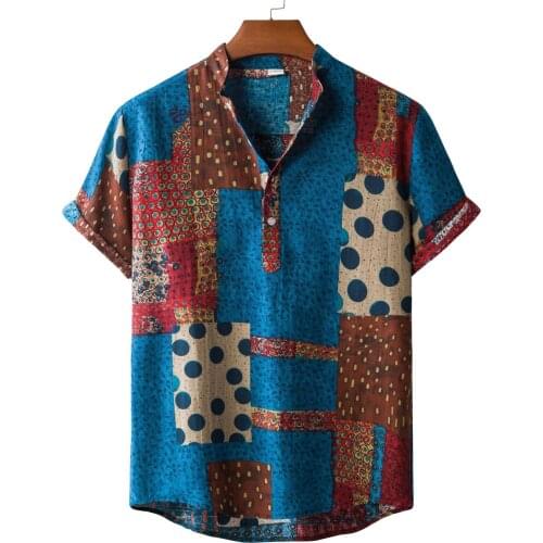 Summer Comfy Hawaiian Shirts Men Casual Patchwork Print Short Sleeve Camicias High Street Top Basic Button V-neck Shirt Рубашка