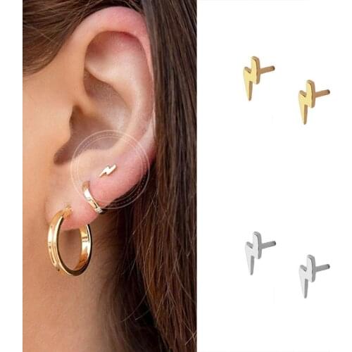 DAIWUJAN Gold Color Glossy Lightning Stud Earrings for Women Girls Simple Mini 925 Sterling Silver Earring Ear Bone Jewelry
