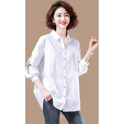 Cotton Plus Size Shirt Womens Literature And Art Fan Lapel Cardigan Western Embroidered Jacket Spring New Loose Shirt