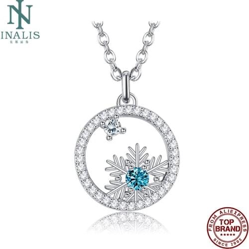 INALIS Geometric Christmas Snowflakes Pendant Necklaces For Women Romantic Cubic Zirconia Necklace Anniversary Fashion Jewelry