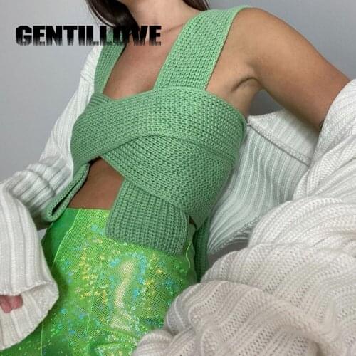 Jocoo Jolee 2021 Women Sexy Slim Elegant Tie Low-Cut Knit Coarse weave Tank Top Solid Sleeveless High Street Vest Party Club