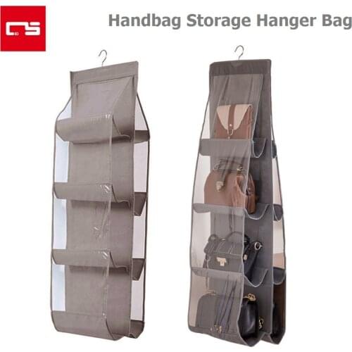 6/8 Pocket Hanging Handbag Organizer Non-woven Fabric Foldable Transparent Storage Bag Door Wall Sundry Shoe Hanger Pouch Bag