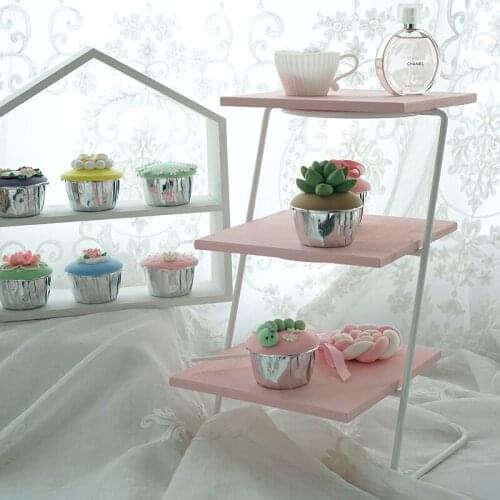 Painting wood cupcake holder display stand 3 lay afternoon tea plate dessert frame cake decorating tools blue pink white