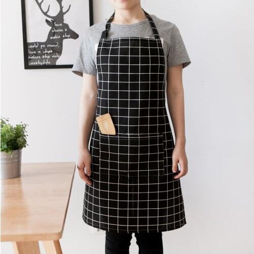 New Hot Fashion Plaid Lady Women Men Adjustable Cotton Linen High-grade Kitchen Apron For Cooking Baking Restaurant