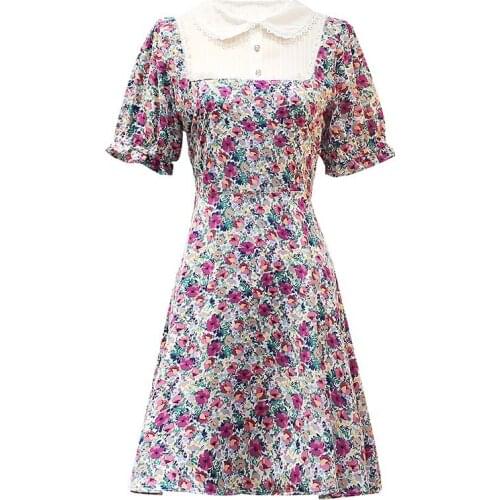 Flower Summer Dress Floral Print Elegant Pastel Vestidos Trendy Robe Vacation Plus Size Women Dress Women Clothes