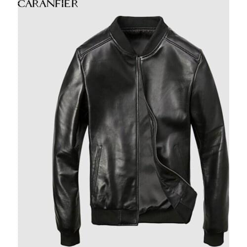 CARANFEIR 2019 Brand Vintage Genuine Leather Jacket Mens 100% Sheepskin New Style Clothes Fashion Motor Biker Leather Jackets