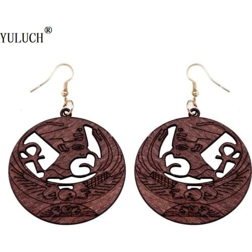 Natural African Wooden Earrings 6 Colors Handmade Letter Pattern Printing Wooden Drop Dangle Earrings Fashion Jewelry For Woman
