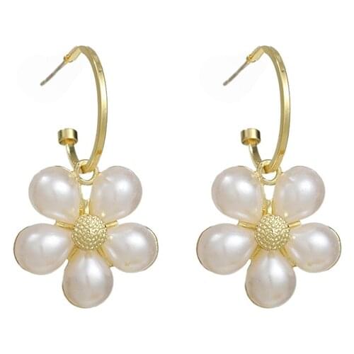 New Jewelry Imitation Pearl Flower Lovely Temperament Simple Earrings Kolczyki Aretes De Mujer