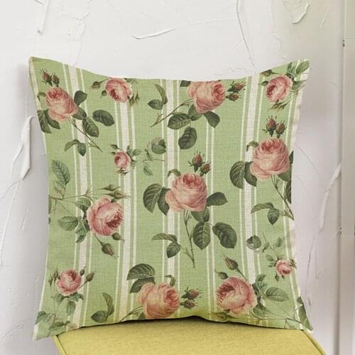 Pink Rose Flower Cotton Linen Cushion Throw Pillows Small Fresh Countryside Style Home Decorative Car Sofa Pillowcase 45*45cm