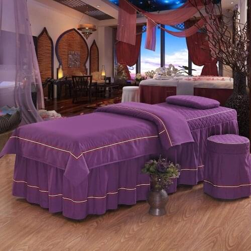 Stripe Ribbon Bedspread Duvet Cover for Beauty Treatment Pillowcase Beauty Salon Bed Skirt SPA Sheet Bedding Set 4PCS #411