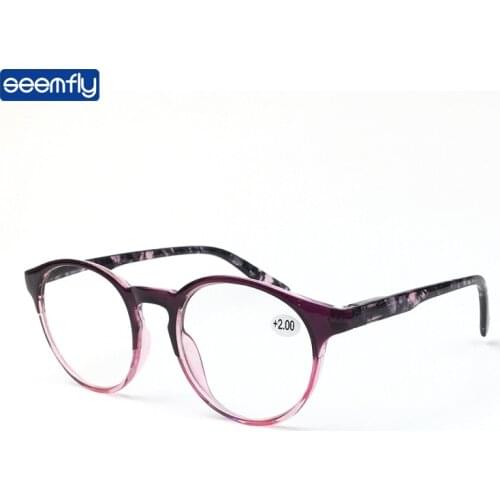 Seemfly New Round Pink And Purple Reading Glasses TR90 Frame Presbyopia Eyeglasses Uniisex With Diopters +1.0 +1.25 +2.75 +4.0