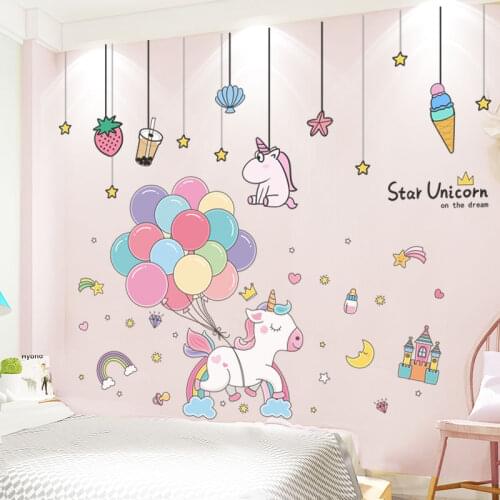 [SHIJUEHEZI] Cartoon Horse Animals Wall Sticker DIY Balloons Stars Wall Decals for House Kids Bedroom Baby Room Decoration