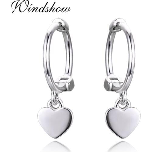 Cute 925 Sterling Silver Heart Charms Circles Small Loops Huggie Hoops Earrings For Women Percing Jewelry Kids Girls Aros Aretes