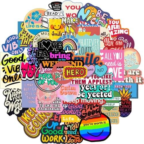 10/30/50pcs English Letters Inspirational Stickers Laptop Computer Skateboard Helmet Luggage Skateboard DIY Decals Stickers Toy