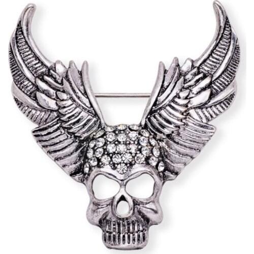 Vintage Crystal Rhinestone Punk Goth Skeleton Skull Brooch Halloween Fancy Décor