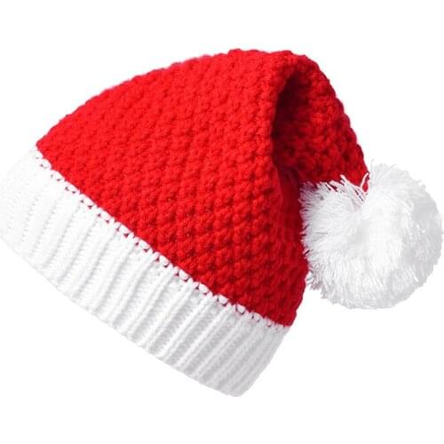 2021 Winter Santa Claus Chunky Beanie with Pompom Red Color Adult Warm Knitted Christmas Hats for Women Men Boys Girls Xmas Gift