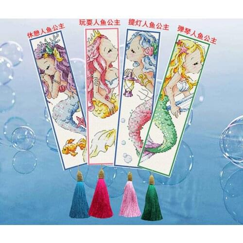 Fish girl Craft Stich Cross Stitch Bookmark Metal Silver Golden Needlework Embroidery Crafts Counted Cross-Stitching Kit