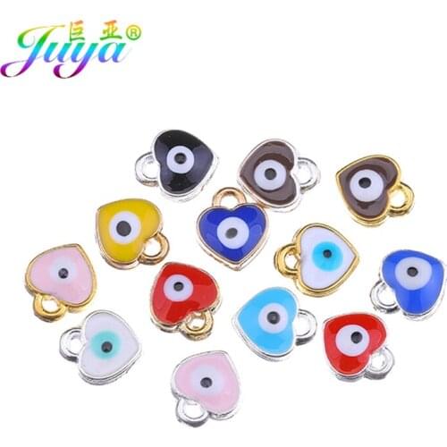 Juya 50pcs/lot Wholesale Gold Heart Star Shape Enamel Evil Eye Charms For Bracelet Earrings Making Accessories Supplies