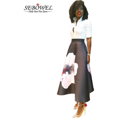 SEBOWEL Elegant Flower Print High Waist Maxi Long Skirt Women Casual Retro Blossoming A-Line Skirts Floral Ptinted Skater Skirt