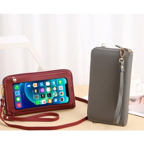 Touchable Phone Pocket Shoulder Bags Women Small Shoulder Bags PU Leather Ladies Clutch Bag Transparent Wallet