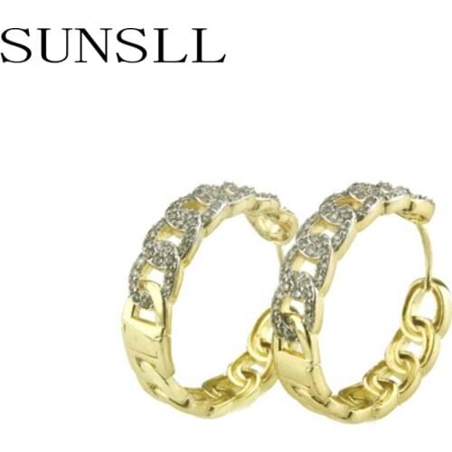 SUNSLL New gold copper earrings white zirconia hoop earrings for women fashion party simple generous jewelry earrings gifts
