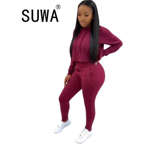 Women two piece lounge wear set long sleeve hoodies top + high waist sport pants sweatpants soft streetwear