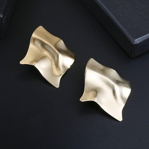Gold square Stud Earrings For Women Fashion Jewelry 2019 Party European Exaggerated metal big earrings