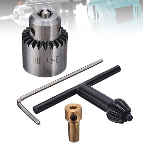 1 Set Micro Motor Drill Chucks High-Carbon Steel Clamp 0.3-4mm W/ Key & 3.17mm Brass High Strength Shaft Connecting Rod