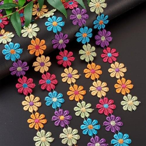 15yards Colorful Daisy Flower Lace Trim Polyester Trimming for Knitting Sewing Supplies Embroidered DIY Craft Handmade Ribbon