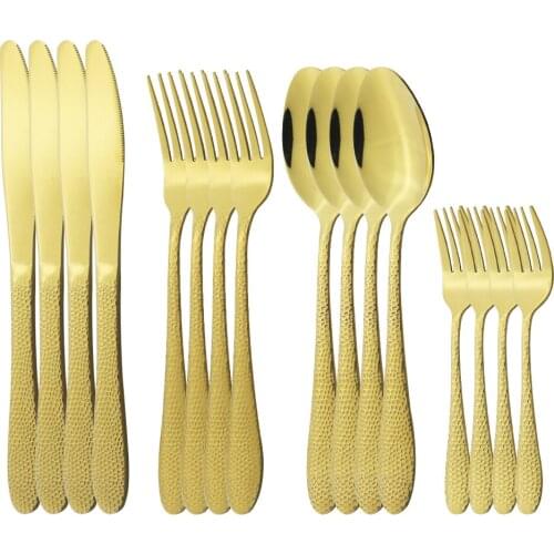 16pcs Gold Dinnerware Set Kitchen Tableware Cutlery Set Stainless Steel Cutlery Set Fork Spoon Knives Western Party Dropshipping