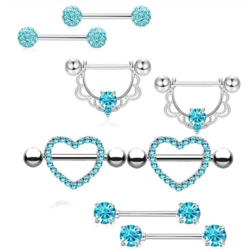 4pair Stainless Steel Crystal Nipple Piercing Ring Set Heart Sexy Nipple Piercing Bar Lot Nipple Body Jewelry Piercing For Women