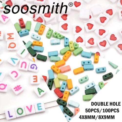 Acrylic Beads Double hole Rectangle Loose Spacer Beads For Jewelry Making Handmade Diy Bracelet Necklace