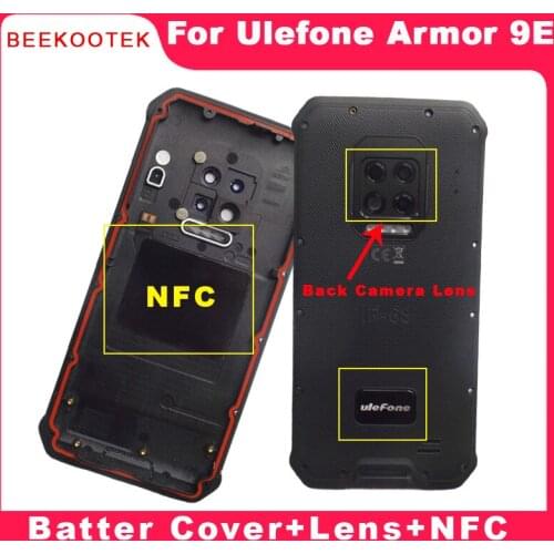 BEEKOOTEK Original New battery Cover back housing Rear Back Camera Lens + NFC Antenna For Ulefone Armor 9E 6.3" IP68 Cell Phone