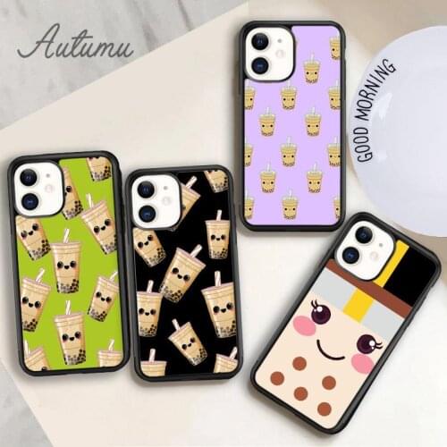 Cute face boba pattern Phone Case for iPhone 11 12 Pro Max mini X XR XS SE 2020 5 6S 7 8 Plus Samsung Galaxy S9 S10 Cover shell