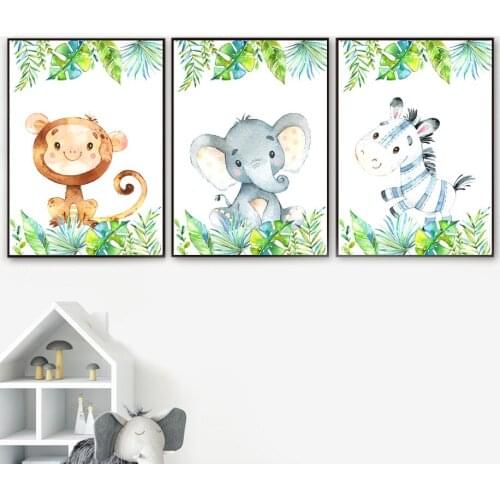 Lion Giraffe Zebra Elephant Children Canvas Painting Wall Art Nordic Posters and Prints Wall Pictures for Living Room Decoration