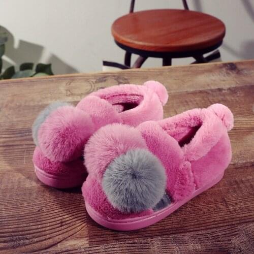 Kids girls slippers home shoes winter/autumn baby boys shoes children indoor slippers with Ball girls velvet warming shoes
