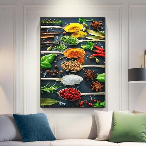 Modern Kitchen Variety of Seasoning Grains Spices Art Canvas Print Painting Wall Picture Living Room Home Decoration Poster