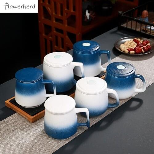 Ceramic Tea Mug with Lid Coffee Mugs Yerba Mate Cup Teaware Kung Fu Tea Set Filter Separation Tea Cup Teacup Gradient Water Cup