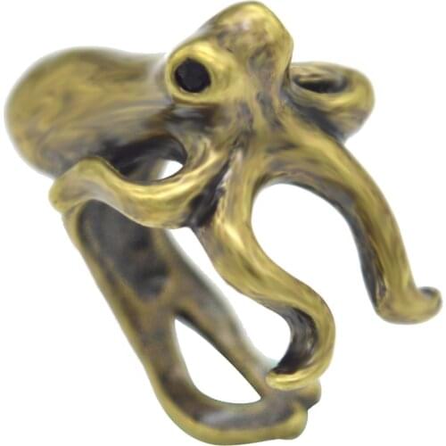 Kinitial 1Pcs Antique Bronze Fashion Octopus ring,sea animal opened Adjustable size rings vintage,gift idea Animal Ring