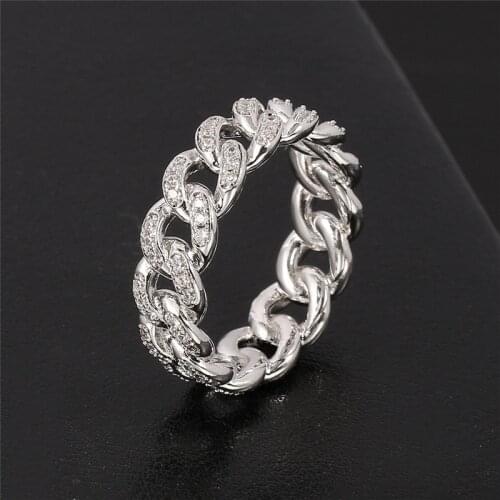 Punk Miami Cuba Ring Iced Out Paw Setting Micro Crystal Ring For Woman Men Engagement Wedding Finger Accessories