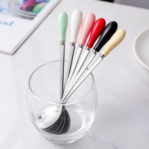 Creative ceramic stainless steel spoon ice cream coffee spoon candy color stainless steel ceramic spoon