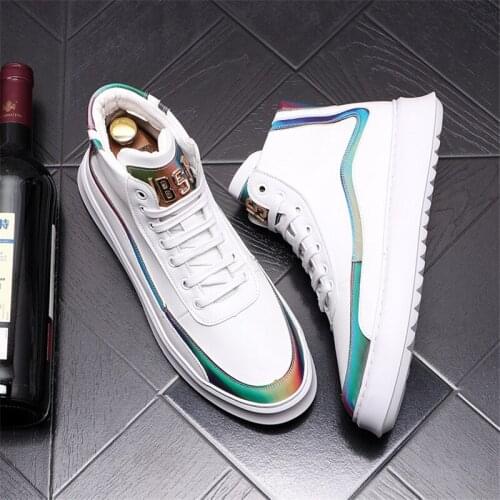 Fashion white Men Platform Casual Shoes Leather Sneakers Hip-hop Height Increasing High Tops Zapatillas Hombre