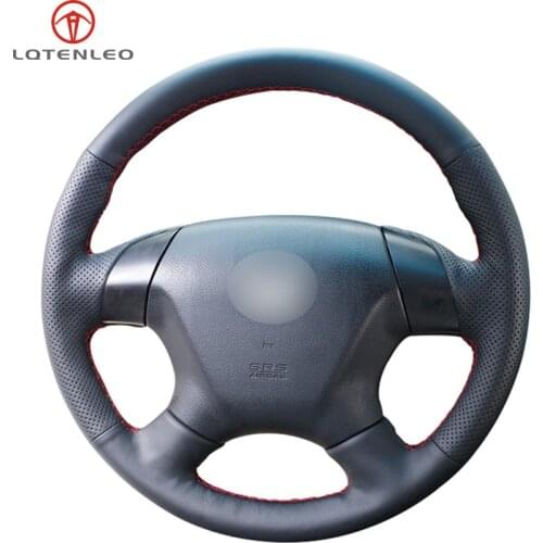 LQTENLEO Black Genuine Leather Hand Sew Car Steering Wheel Cover for Honda Accord 7 2003-2007 Odyssey 2005-2010