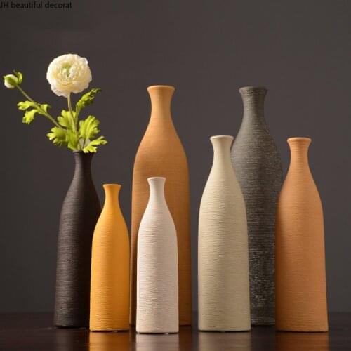 Brushed Nordic Ceramic Vase Decoration Living Room Flower Arrangement Dried Flower Decoration Small-caliber Bottle Decoration