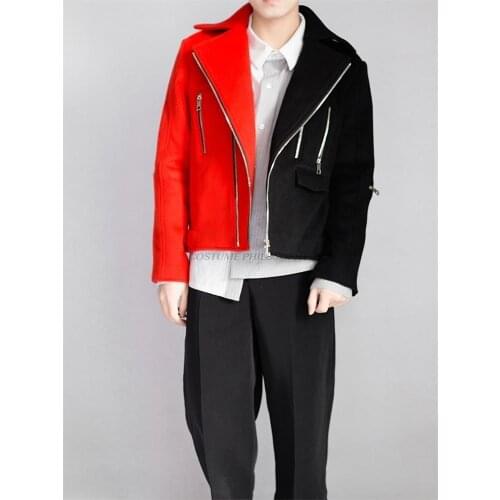 Jacket Mens thick autumn and winter red and black stitching slim fit classic zipper stitching
