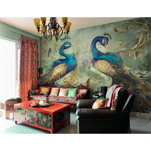 Custom 3D Mural Wallpaper Retro Style Peacock Background Wall Decorations Large Wall Painting Living Room Sofa Bedroom Wallpaper