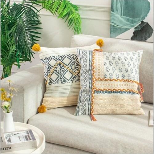 Bohomia Geometric Embroidery Hand Plait Cushion Cover Pompom Home Decor Pillow Cover 45x45cm Sofa PillowCase Pillow Sham