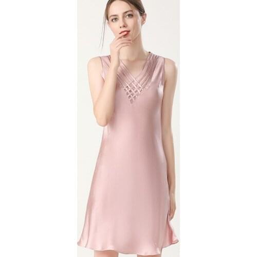 100% Silk Nightgown Women Hollow-out V-neck Slim Fit Ladies Nightie Party Elegant Satin Nightwear sp0171