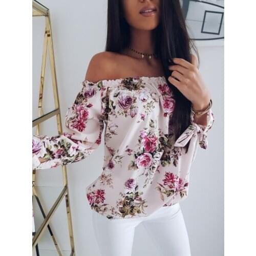 New Hot Women Elegant Casual Loose Tops Ladies Tee Printed Shirts Plus Size Fashion Sexy Off Shoulder Blouse Shirts