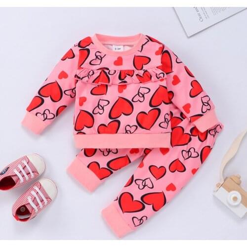 2020 Autumn Children Casual Suit 0-18 Months Girls Long-Sleeve LOVE Printing Long-Sleeved Pink Sweatshirt Boutique Kids Clothing